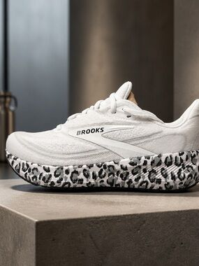 Brooks Revel9 White Women's Run/Walk Shoe with Black-and-White Leopard Midsole